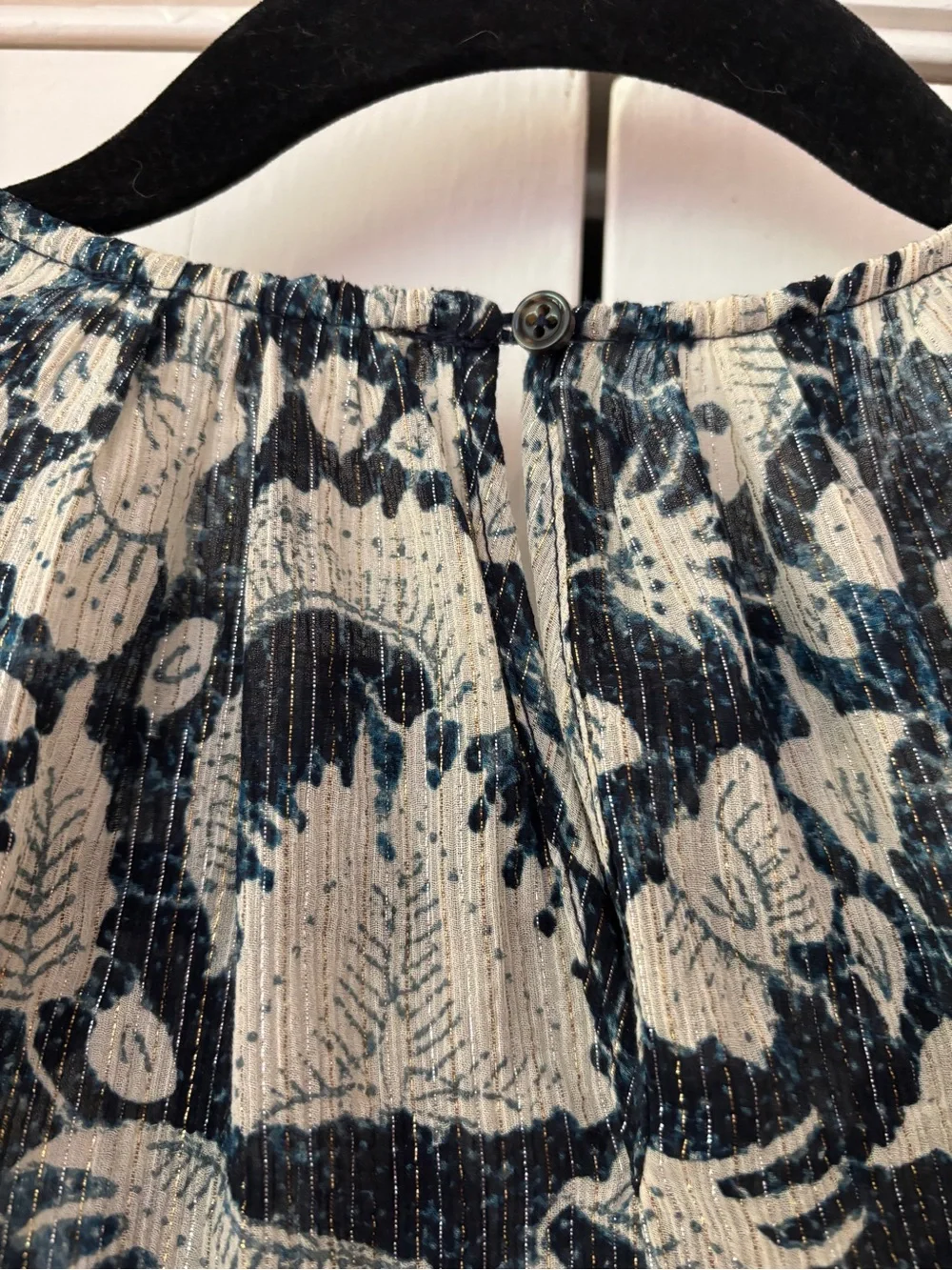 Ulla Johnson‎ Nova Top Indigo Batik Floral Metallic Puff Sleeve Blouse Size 0
